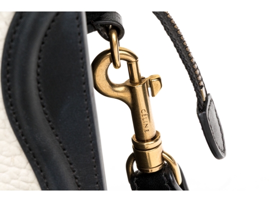 Celine Black And Soft White Leather Top Handle Bag, With Shoulder Strap