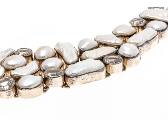 Impressive Sterling Buroque Pearl And Quartz Festooned Necklace