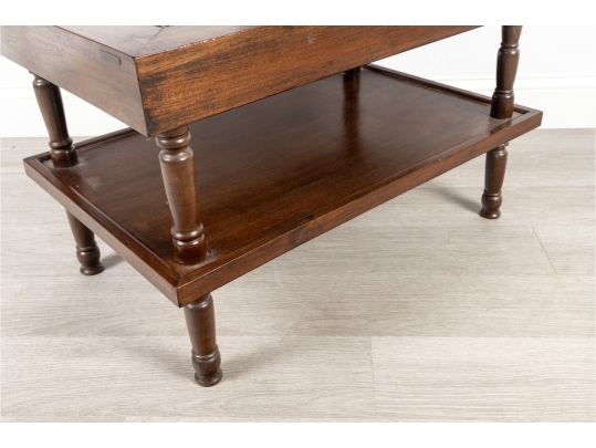 Mid-20th Century Chinese Hand-Carved Tiered Side Table With Figural Panels