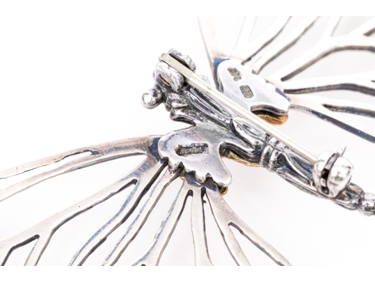 Sterling Silver And 18k Yellow Gold Striking Large Pierced Butterfly Brooch