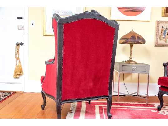 Pair Of Custom Upholstered Queen Anne Style Armchairs With Associated Ottoman