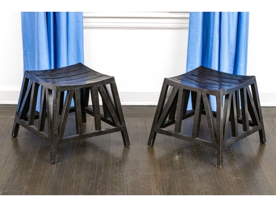Paid Of Parisian Designer Wooden Stools