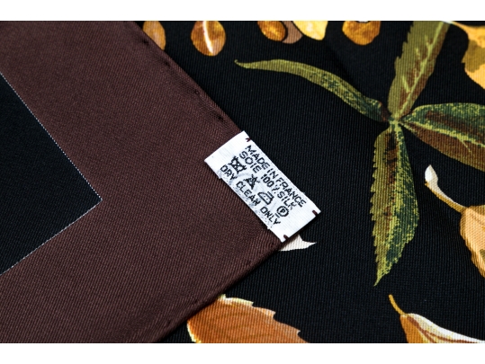 Hermès Striking Fall Leaves Motif Brown And Black Toned Silk Scarf