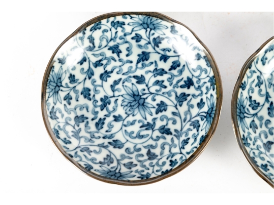 Set Of Four Japanese Blue And White Gloss Porcelain Dishes
