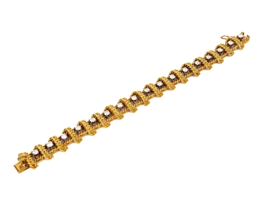 18k Yellow Gold Stunning Vintage Diamond Set Rope Motif Bracelet, App. 2.38 TCW