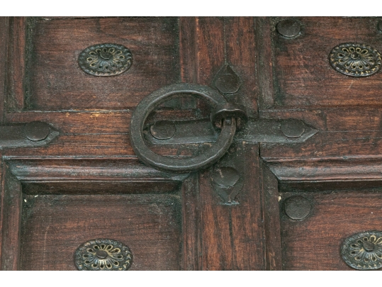 Antique Eastern Wood And Iron Heavy Door Mounted As A Table