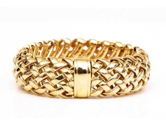 Tiffany & Co. 18k Yellow Gold Fabulous Chunky Open Basket Weave Motif Bracelet, With Box
