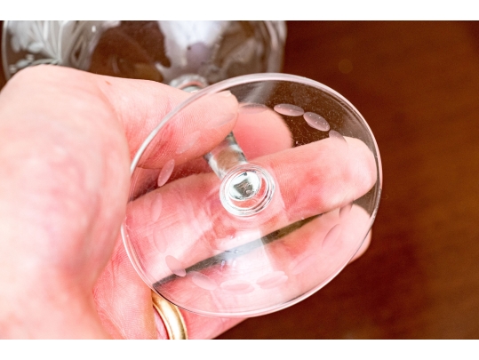 Set Of Six Elegant Etched Glass Champagne Coupes