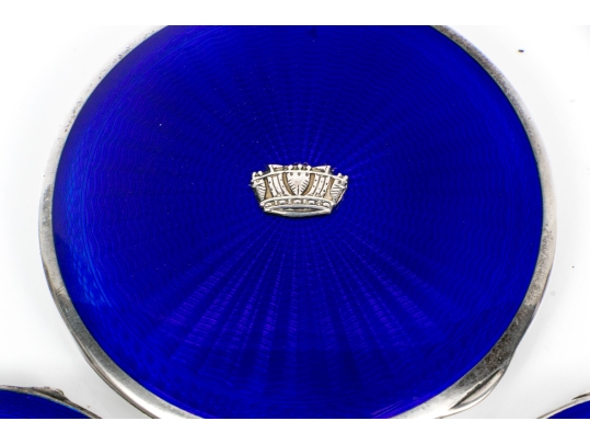 Collection Of Three English Sterling Silver And Enamel Compacts