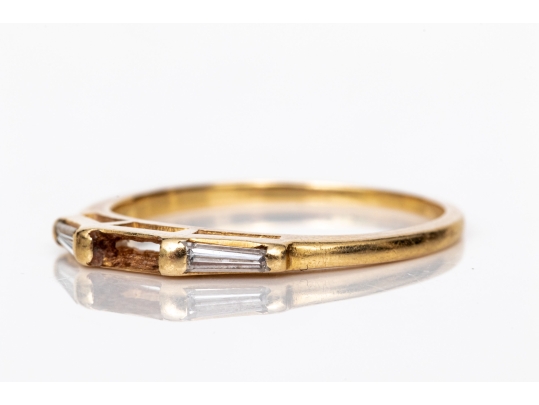 14k Yellow Gold Three Stone Baguette Diamond Band Ring, App. 0.20 TCW, Size 7.25, As-is