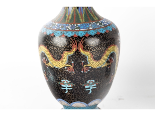 Cloisonne & Enamel Vintage Brass Chinese Dragon Vases