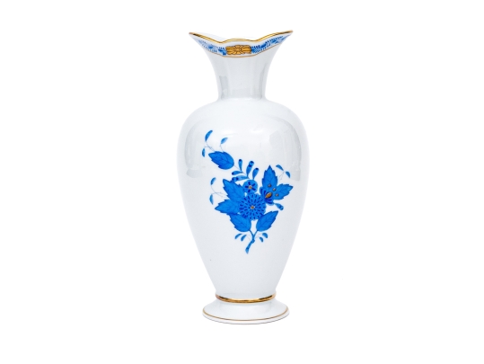 Herend Hungary Hand-Painted Porcelain Vase, Blue Chinese Bouquet Pattern