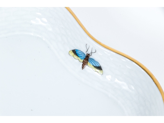 Herend Hungary Hand-Painted Porcelain Scalloped Tray, Rothschild Bird (RO) Pattern