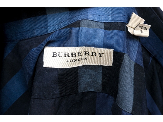 Burberry Blue Plaid Button-Up Shirt, Size 15 1/2-39 / 32-33