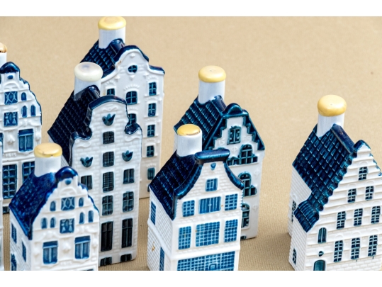 Decorative Set Of Ten Dutch KLM Bols Ceramic House Bottles