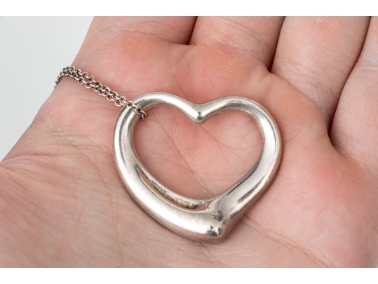 Tiffany & Co. Sterling Elsa Peretti Large Open Heart Pendant, With Chain