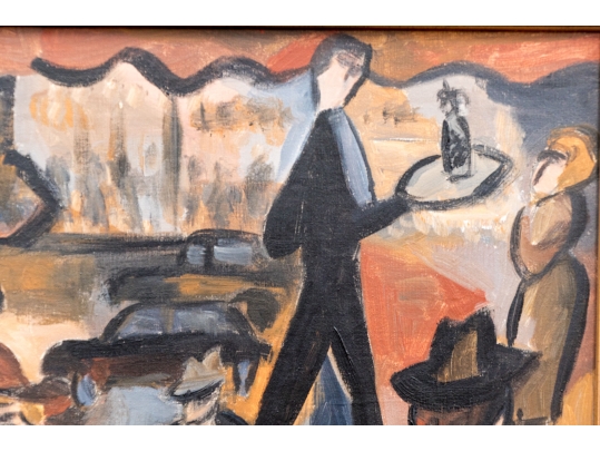 Signed Lansé Oil On Canvas, Cafe Interior