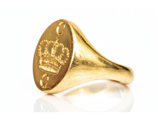 18k Yellow Gold Heavy Crown Engraved And Initialed Ring, Size 8.25