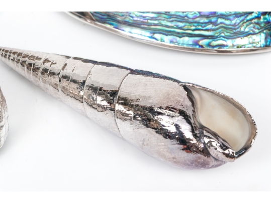Group Of Six Fine Decorative Silver Clad Shells With Ruzzetti Italy