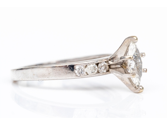 14k White Gold Marquise And Round Diamond Ring, App. 0.59 TCW, Size 7.25