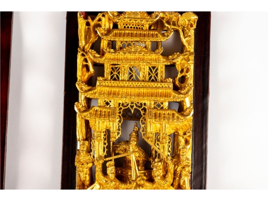 Pair Of Chinese Gilt Wood Carved Architectural Panels