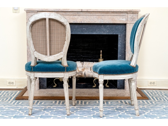 Pair Of Louis XVI Style Custom Upholstered Medallion Back Side Chairs