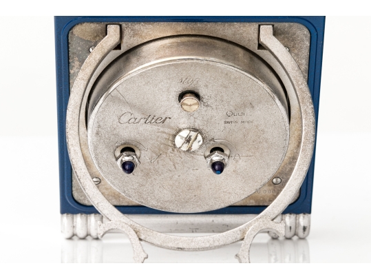 Cartier Vintage Blue Composite Deco Style Travel Clock, Ribbed Ends