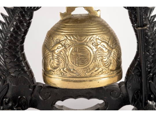 Brass Temple Bell With Dragon Motif Stand
