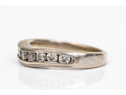 14k White Gold Channel Set Curved Diamond Set Band Ring, App. 0.36 TCW, Size 5