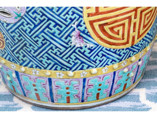 Two Chinese Famille Rose Enameled Porcelain Garden Stools