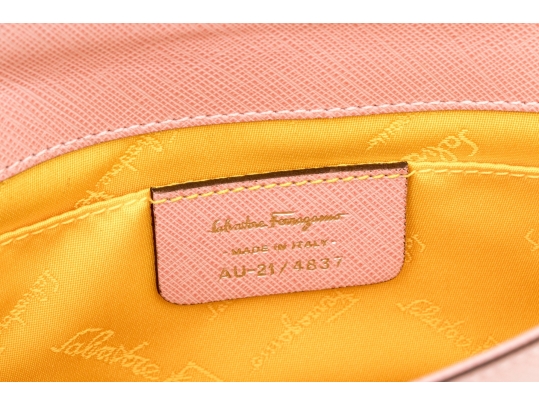 Ferragamo Pink Saffiano Leather Baguette Clutch, See Condition Note