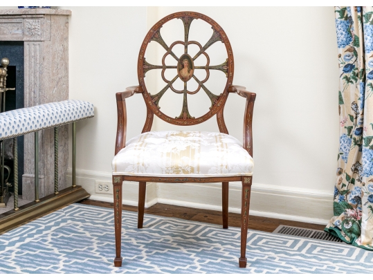 Quality Hepplewhite Style Painted Medallion Back Armchair