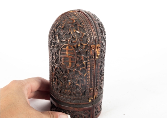 Antique Chinese Carved Triptych Travel Shrine Featuring Fu Lu Shou