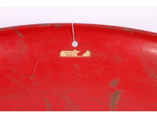 Vintage Red Paint Decorated Metal Flying Saucer Sled