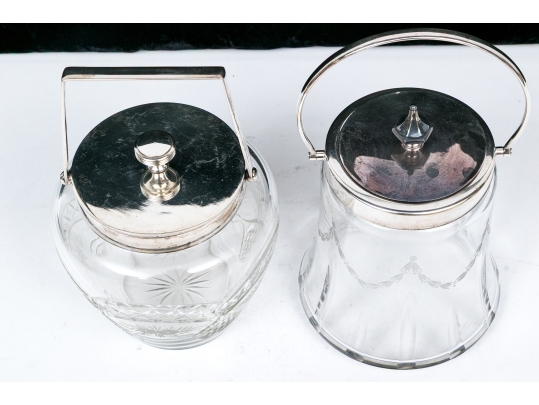 Two Antique Cut Glass And Silverplate Biscuit Jars