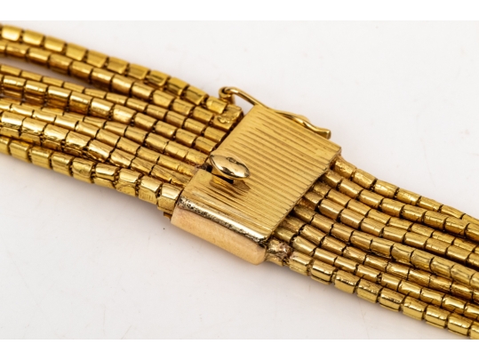 18k Yellow Gold Fabulous Vintage Flexible Graduated Multi Strand Omega Style Necklace