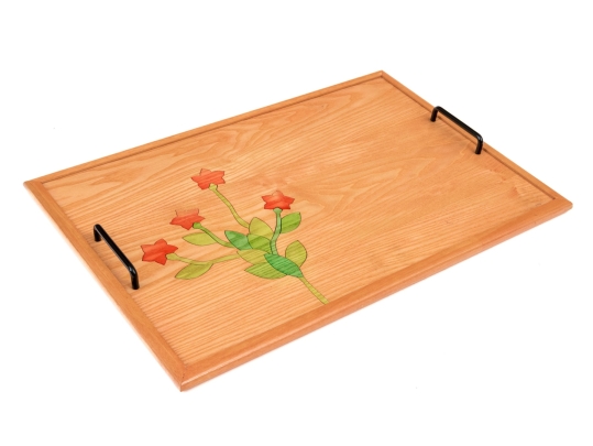 Decorative Serving Tray With Two Handles And Floral Motif