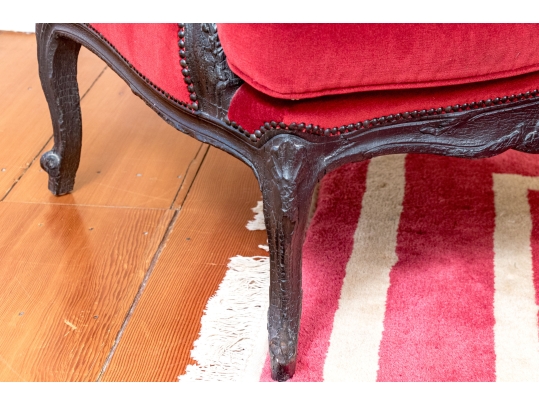 Pair Of Custom Upholstered Queen Anne Style Armchairs With Associated Ottoman