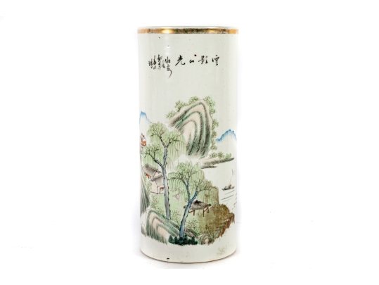 20th Century Chinese Porcelain Hat Stand With Landscape Scene