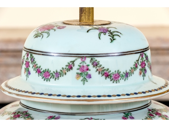 Chinese Export Armorial Style Lidded Porcelain Jar Mounted As A Table Lamp