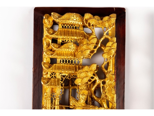 Pair Of Chinese Gilt Wood Carved Architectural Panels