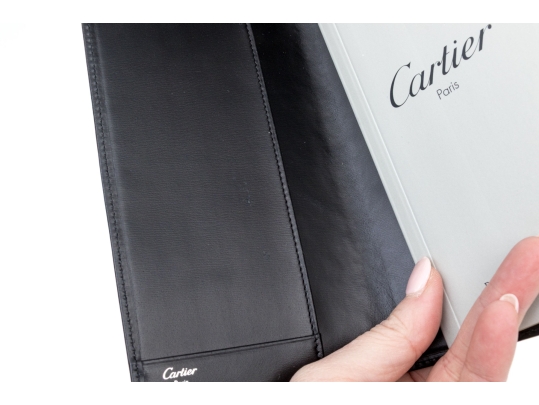 Cartier Black Leather Address Book And Notepad Holder, Boxed