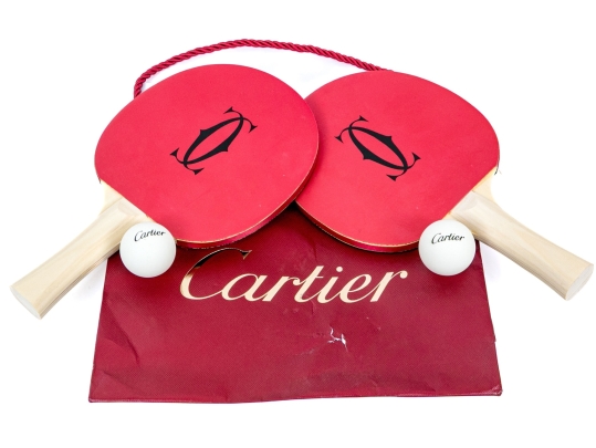 Pair Of Vintage Cartier Ping Pong Paddles And Balls 
