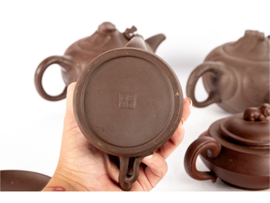 Collection Of Five Traditional Chinese Yixing Zisha Clay Teapots