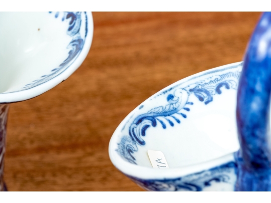 Decorative Chinese Pair Of Blue And White Basket Form Vases
