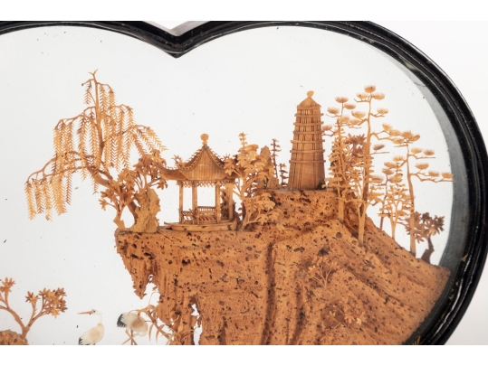 Chinese Cork Diorama Landscape Scene In Display