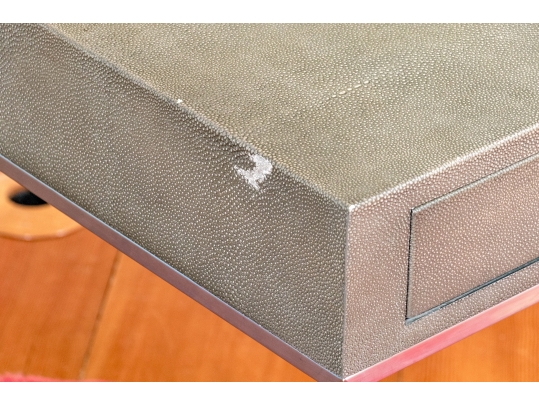 Restoration Hardware Faux Shagreen And Chrome End Table