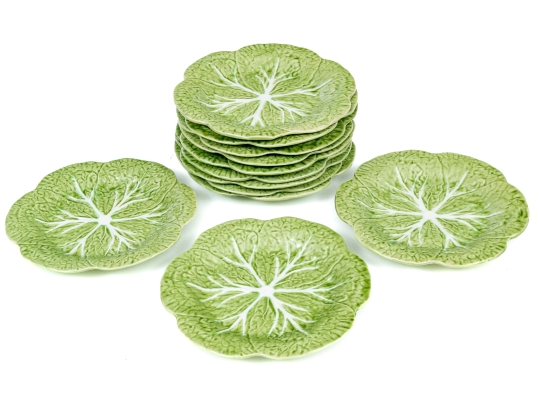 Set Of Twelve Portuguese Naturalistic Cabbage Plates