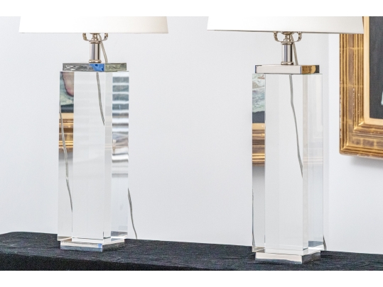 Restoration Hardware Quality Pair Of Solid Crystal Table Lamps