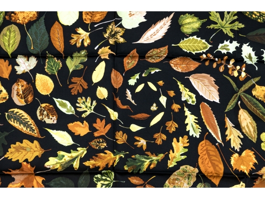 Hermès Striking Fall Leaves Motif Brown And Black Toned Silk Scarf